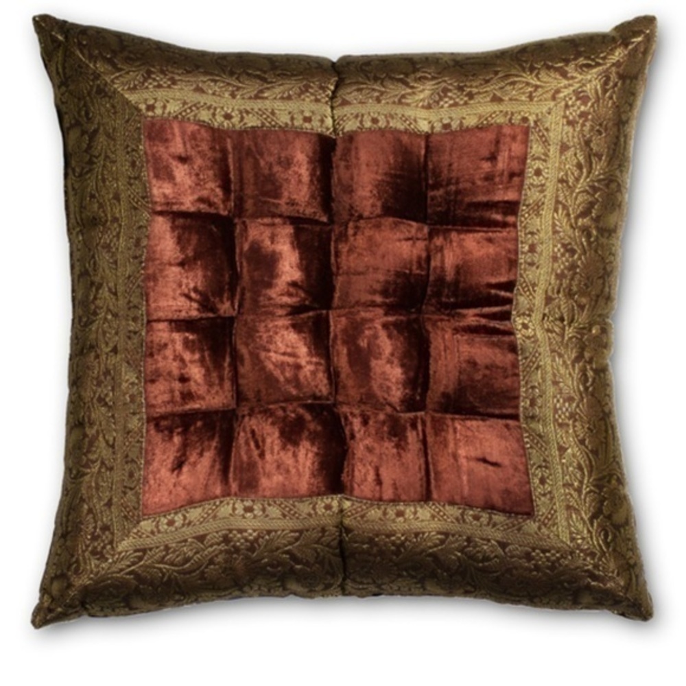 Set(2pillows)Taj Hotel Tufted Java Square Throw Pillow Taj Rich finishing silk